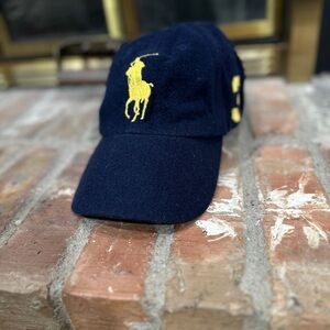 Polo Ralph Lauren Wool Baseball Cap Navy Big Pony Logo #3 Strapback Hat MCMLXVII